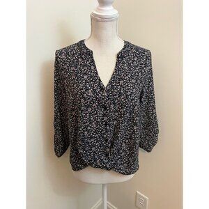 Hippie Rose Black Pink Floral Print Roll Tab Sleeves Size Medium